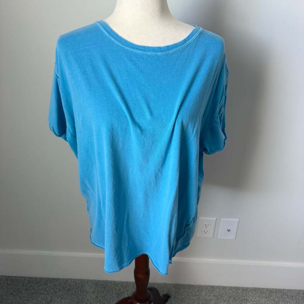 We The Free Free People Tahitian Bay Blue Cotton Tee Size Small
